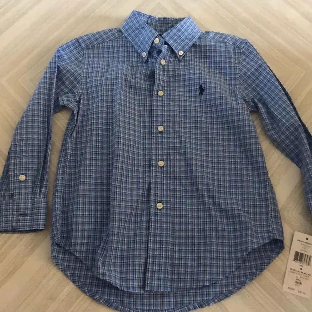 Ralph Lauren Boys Light Blue Checkered Button Down